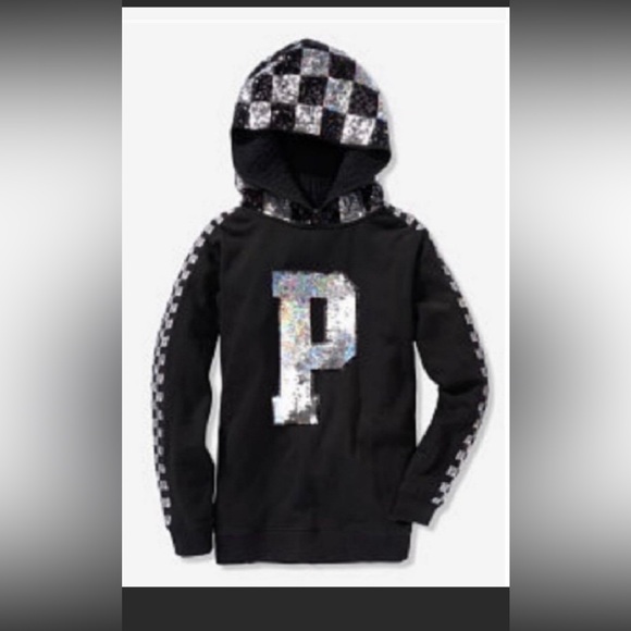 Vs PINK flip sequin bling Pullover hoodie black checkered bling 2018 collection - Picture 8 of 13